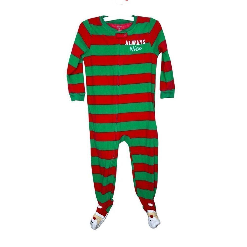 Bundle of‎ 2 Carter's Fleece Footed Pajamas Christmas Elf + Dino 3T